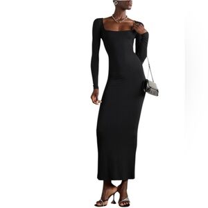SKIMS - Soft Lounge Ribbed Stretch-Modal Maxi Dress Onyx Black Sz L